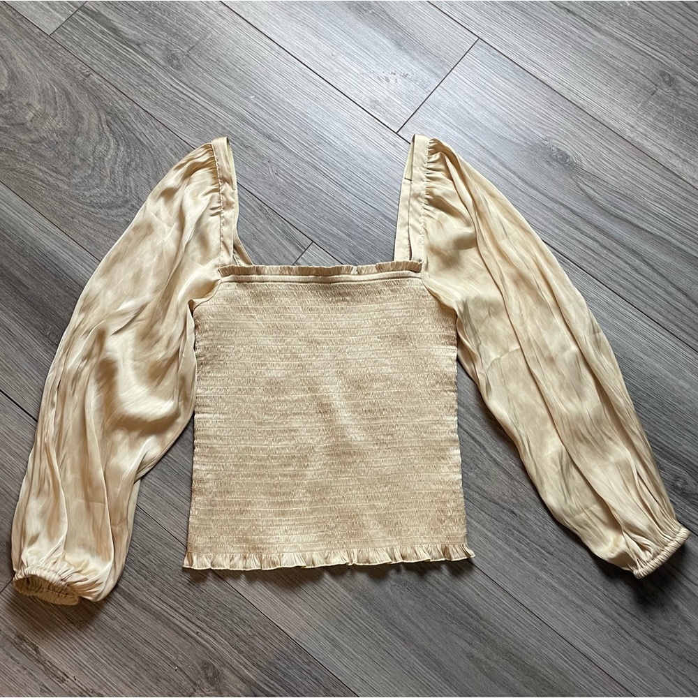 J. Crew Woman Squareneck smocked featherweight satin top, Size XS